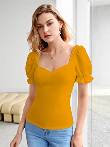 Image of Shasmi Women's & Girls' Solid Sweet Heart Neck Slim Fit Simplicity Tops (TOP 50)