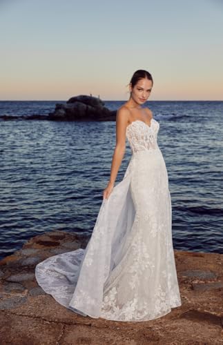 Strapless Wedding Dress for Bride Lace Mermaid Bridal Gown 2025 Long Tulle Bridal Dress with Train2