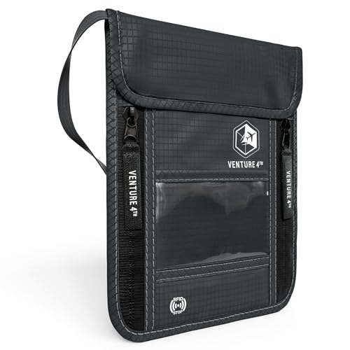 Venture 4th Travel Neck Pouch With RFID Blocking - Travel Wallet Passport Holder (Grey)