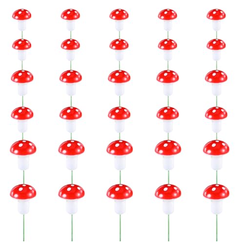 30 Stück Mini Pilze Deko Blumentopf Pilz Dekoration Kleine Mushroom Pilz Deko Fliegenpilz aus Schaumstoff Rote Pilzdekoration DIY Pflanzen in 3 Größen für Bonsai Pflanze Aquarium Garten