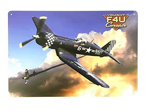 FÉENOMENN Plaque Métal Déco Vintage - Avion Guerre USA Vought F4U Corsair (20x30cm)