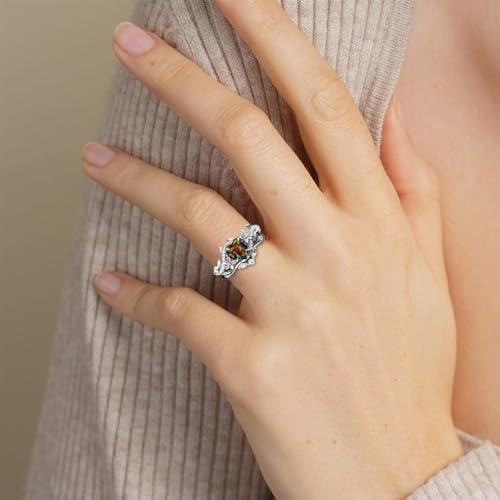 1 Carat Heart Shaped Gemstone Engagement Ring Set for Women, Solid 10K 14K 18K Gold Floral Wedding Rings Branch Leaf Vine Bridal Promise Ring Sets Gift for Her Wife Mom Nana2