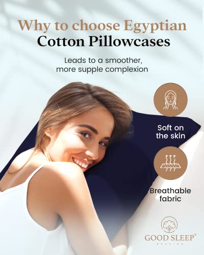 800 Thread Count 100% Egyptian Cotton Pillow Cases For Hair & Skin, Navy Blue Standard Pillowcase Set Of 4, Cotton Pillow Case For Sleeping Soft & Silky Sateen Weave Bed Pillow Cover Hotel Pillowcases #TOP1