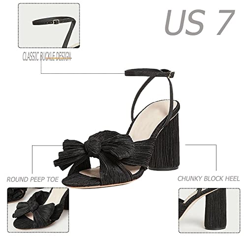 Vimisaoi-Womens-High-Block-Chunky-Heel-Sandals-Fashion-Open-Toe-Ankle-Buckle-Strap-Pleated-Bow-Heel-Sandals-Wedding-Dress-Shoes-Pumps | A2Z Store