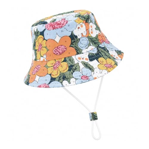 Image of VRITRAZ Unisex Kids Printed Bucket Hat | UV Protection Sun Hat with Adjustable Chin Strap & Summer Beach Travel Outdoor Cap for Toddlers & Children (4-12 Years)