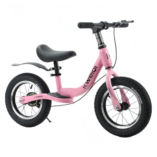 VZXフットバイクブレーキ付ペダルなし12~18インチ自転車2歳3歳4歳5歳男の子女の子子供用スライド軽量バランストレーニング高さ調節可能乗用玩具初心者向けギフト誕生日プレゼント (14 インチ,パールピンクスポークホイール)