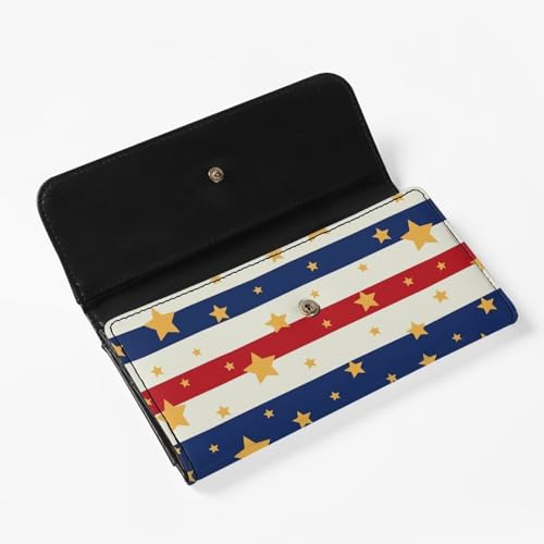 Image of AFPANQZ Leather Wallets for Women RFID Blocking Checkbook Wallet with Cit Card Slots, American Stripe Star Women's Leather Purse Large Capacity PU Purses with Zipper