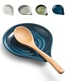 LAUCHUH Spoon Rest, Ceramic Spoon Holder for Stove Top Ladle Holder for Kitchen Countertop Cooking Utensil Rest for Spatula, Tongs, Heat-Resistant Framhouse Decor for Mother's Day, Blue, 5 Inches
