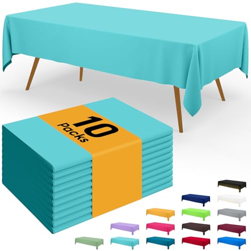 Image of Smiry Disposable Table Cloth - 10 Pack, 54 x 108 Inch Waterproof Rectangle Tablecloths for Parties, Decorative Plastic Table Cover, Leakproof & Sturdy, Teal
