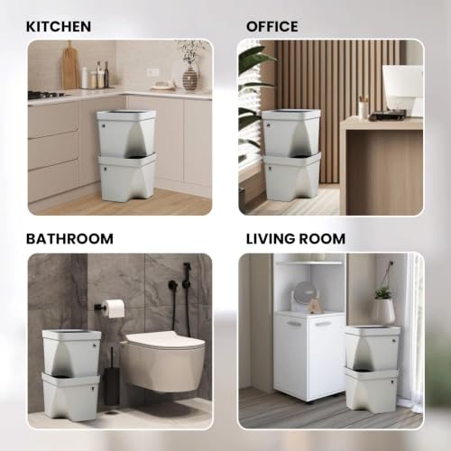 Image of 10L Dustbin with Lid | White | Pack of 2 | Multipurpose Garbage Bin for Kitchen, Home & Office | Wet & Dry Waste Basket for Food Waste, Recycling & Indoor Outdoor Use