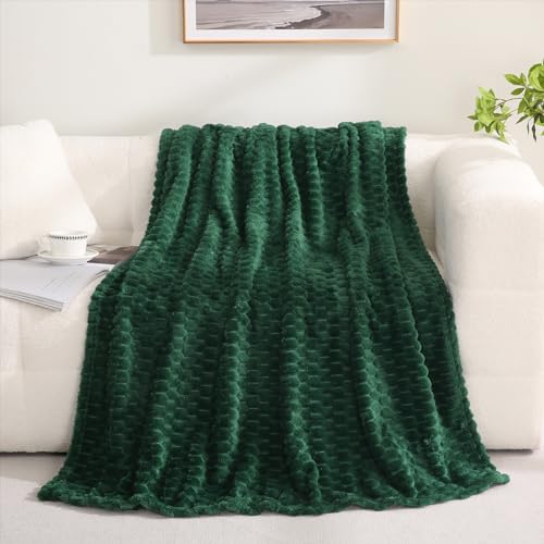 Dark Hunter Green Throw Blanket 50"×60" inches 3D Jacquard Flannel Fleece - Image 3