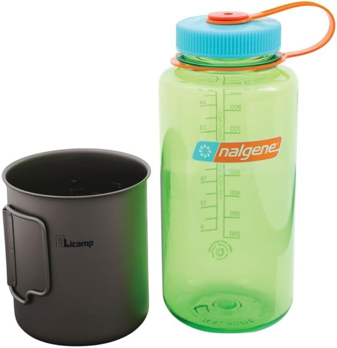 Olicamp Space Saver Titanium Mug Nalgene Sustain Tritan BPA-Free 32oz Wide Mouth Water Bottle Combo, Pear