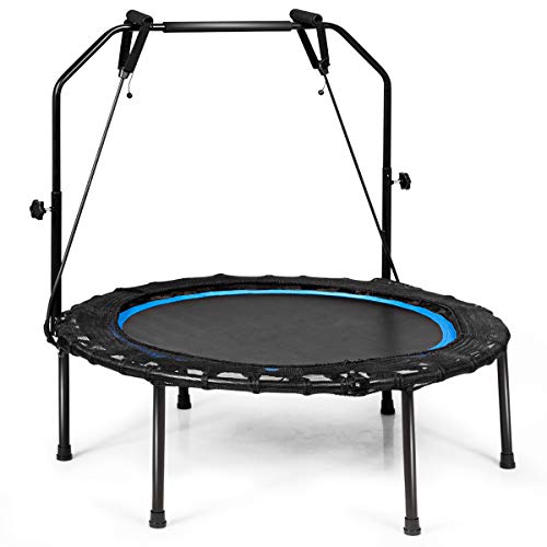 COSTWAY Mini Trampolín de φ102cm Cama Elástica Fitness con 2 Bandas de Resistencia Trampolín Plegable Carga hasta 120kg para Niño y Adulto