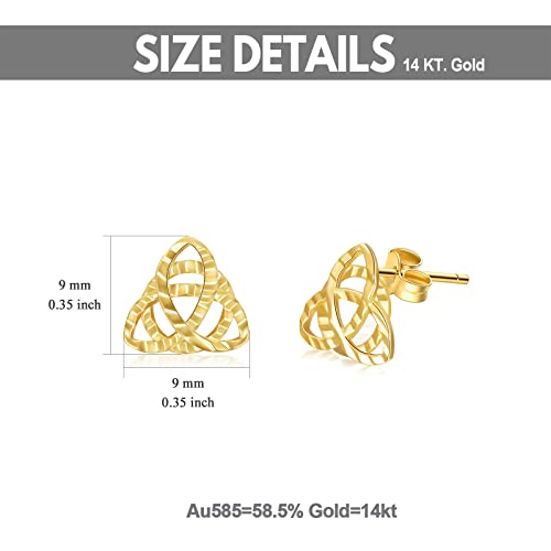 Fencci 14K Gold Celtic Earrings For Women, Gold Diamond-Cut Celtic Trinity Knot Stud Earrings Irish Jewelry Birthday Christmas Gift For Her Mom Wife Daughter #TOP4