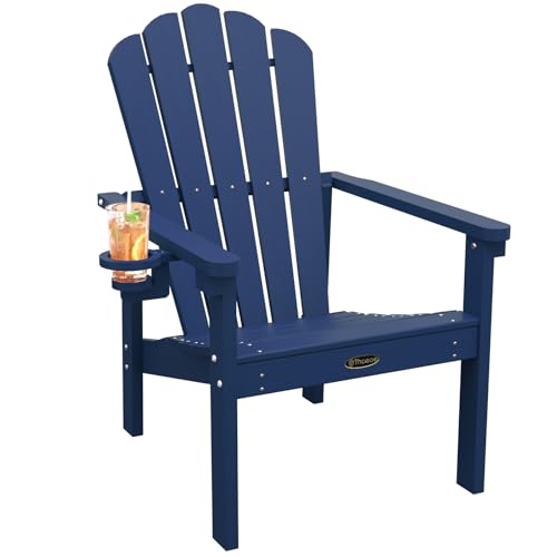 THOEOE Stackable Adirondack Chair, HDPE All-Weather Adirondack Chairs - Durable and Space Saving, Plastic Outdoor Fire Pit Chairs with Cup Holder,Navy Blue