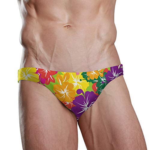 Men Swim Brief Bikini Hawaii Flowers Colorful Tropical Floral Beach Bikini For Men Swim Underwear Large #TOP30