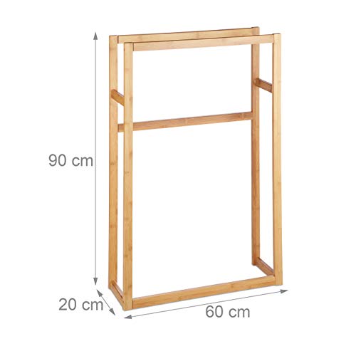 Relaxdays Toallero de Pie, Marrón, Bambú, 90 x 60 x 20 cm - imagen 4