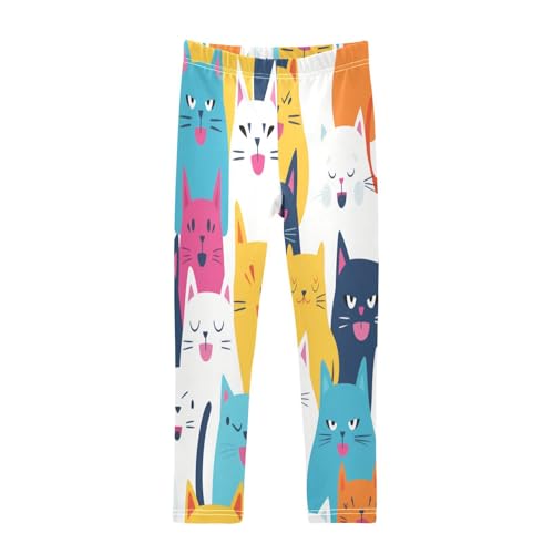 Toddler Girls Leggings Printed Yoga Pants Leggings White Yellow Pink Cat for Kids