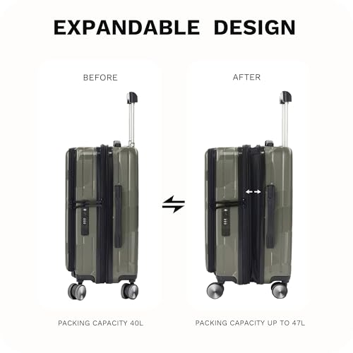 Lanuitjoy 20 inch Carry On Luggage Expandable Top Opening/Clamshell Opening, TSA Approved Carry On Luggage Hard Shell Suitcases, Lightweight Away Carry On Suitcases, Grey - Image 3