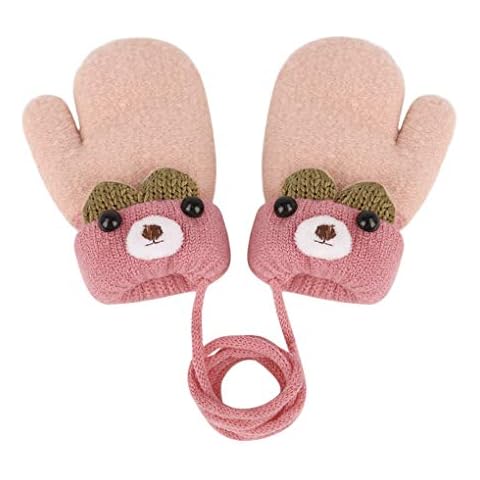 Kids Toddlers Knitted Gloves Mittens with String Boys Girls Magic Stretch Mittens Thick Fleece Lined Baby Infant Winter Warm Mittens Cartoon Cosy Full Finger Gloves Xmas Gift for Aged 0-3 Cover