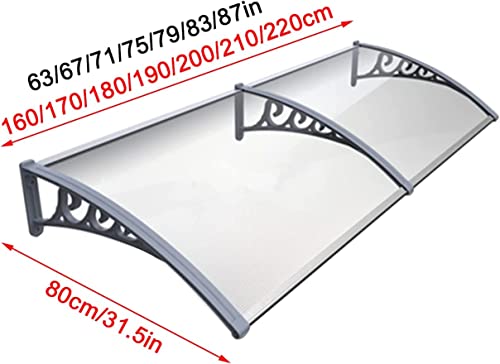 Outdoor Window Door Awning Polycarbonate Porch Awning,Strong Arched Rain Shelter Patio Cover Roof Protecting,Impact Resistant Plastic Bracket,For Front Back Home Door 23.3.16 (Size : 80X200Cm) #TOP1