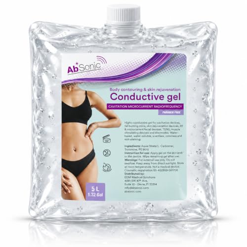 Absonic Clear Conductive Gel for Ultrasound, Cavitation Machine, Laser Hair Removal &amp; RF Devices – Body Sculpting Gel 5 Liter (1.3 Gallon) Bulk Refill – Paraben-Free, Hypoallergenic