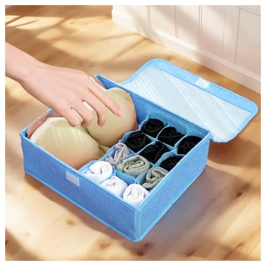 Fabric Storage Box with Plastic Lining and Multiple Compartments for Organizing Small Items, Blue