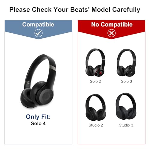 Solo 4 Almohadillas para auriculares, repuestos compatibles con Beats Solo 4 On-Ear Headphones (Negro) miniatura 2