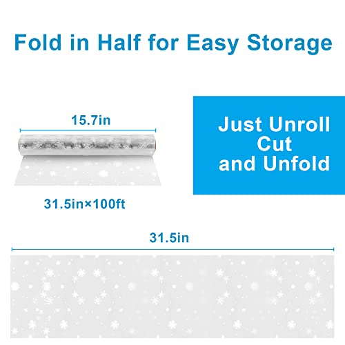 Image of 31.5 in X 100 ft Christmas Cellophane Wrap Roll - 3 Mil Thicken Snowflake Clear Cellophane Wrap Roll for Gift Baskets, Clear Cellophane Bags Large for Christmas Gift Baskets(31.5 inch fold into 16 inch)
