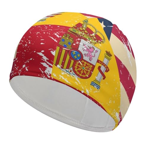 Gorro de baño con bandera retro de Estados Unidos y España, impermeable, fácil de poner y quitar, gorro de baño para mantener el cabello seco