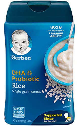 Gerber Single Grain Cereal, DHA & Probiotic Rice Baby Cereal, 8 OZ (Pack of 1)