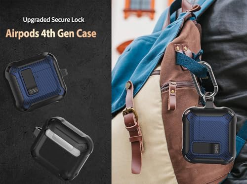 Image of Olytop for Airpods 4 Case with Lock Clip, Rugged Apple Airpods 4th Generation Cover 2024 Men Women, Armor Shockproof iPod 4 Gen Protective Hard Shell with Carabiner&Cleaner kit,Black /Blue