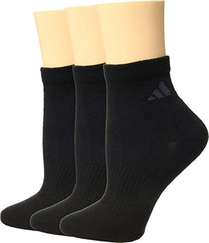 adidas Women's Cushioned Quarter Socks (3-Pair), Black/Black, Medium, (Shoe Size 5-10)
