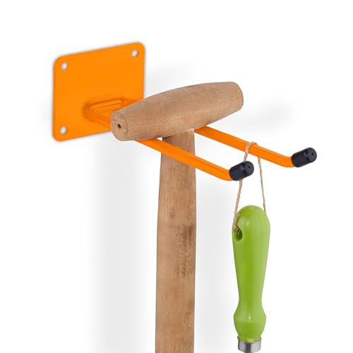 Relaxdays Wandhaken, Aufbewahrung von Gartengeräten & Werkzeug, belastbar, Länge: 24 cm, Gerätehalter, Stahl, orange