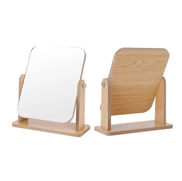 HOPEHAVEN Wooden Desk Makeup Mirror with 360 Degree Rotatable Glass - Tabletop Vanity Mirror with Bamboo Stand for Bedroom Bathroom Dressing Table | Cosmetic Mirror for Daily Grooming Use-image-23
