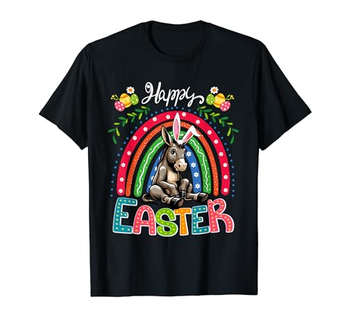 Happy Easter Bunny Mule Hunting Eggs Colorful Rainbow T-Shirt