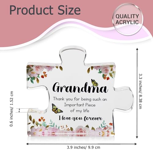Image of Gifts for Grandma - Engraved Acrylic Puzzle Piece - Mothers Day Adorable Grandma Presents for Birthday, Christmas, Thanksgiving Paperweights - Elegant Decorative Plaque with Lovely Quote - Chic Home