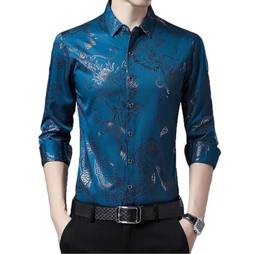 Chemise à manches longues pour homme business casual imprimé dragon saison printemps automne