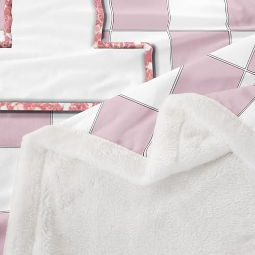 Image of Erosebridal Pink Initial T Fleece Blanket 40 inchx50 inch Kawaii Plaid Checkered Sherpa Blanket Cute Personalized Monogram Fuzzy Plush Throw for Kids Girls,Fashion Grids Gingham Decor for Bed Couch