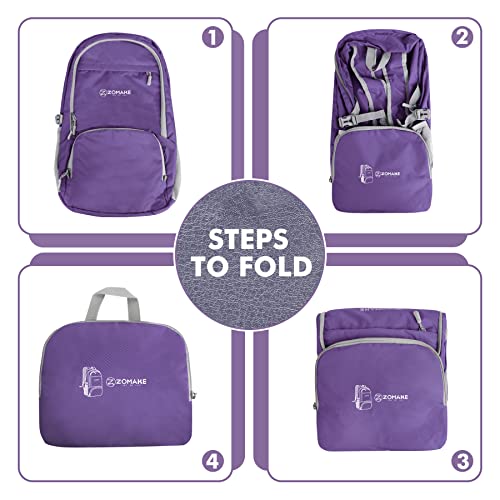 ZOMAKE Lightweight Packable Backpack 30L - Foldable Hiking Backpacks Water Resistant Compact Folding Daypack for Travel(Purple) by ZOMAKE - Image 5