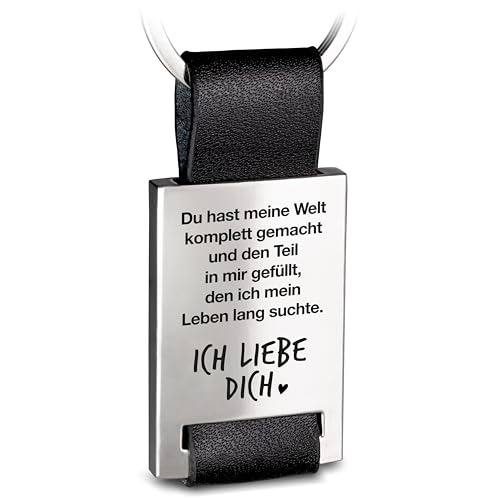FABACH Schlüsselanhänger Mit Gravur Aus Leder - Ich Liebe Dich Für Partner - Freundin Geschenk Freund - Du Hast Meine Welt Komplett Gemacht