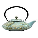 27.1oz Small Cast Iron Teapot, SECHUDO Japanese Style Tea Kettle Coated with Enameled Interior for Stovetop Safe,Cast Iron Tea Pot with Stainless Steel Strainer for Loose Leaf,Flat Fish Pattern(800ml)