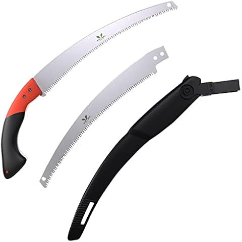 13’’ Professional Pruning Saw | Hand Cutter Tool with Curved Blade for Easy Trimming Trees, Plants, Shrubs, Wood, Bushes, and Wooden Handle for Extra Comfort! Extra Replacement Blade + Carrying Case Cover