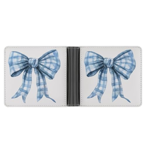 Watercolor Pastel Blue Ribbon Bow Soft PU Leather Bifold Wallet, Coin Purse Credit Pass Case, Durable Card-Holder Slim Billfold for Men Woman Money Storage3