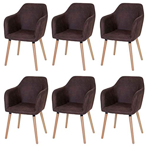 Mendler 6X Chaise de Salle à Manger Malmö T381 Tissu Vintage Marron foncé