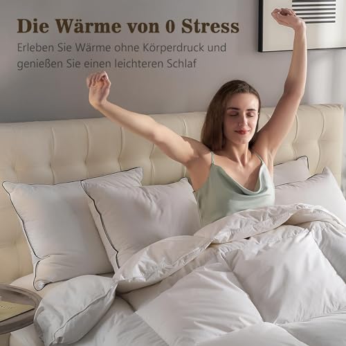 BPC Medium Daunendecke 135x200, Ganzjahresdecke, Übergangsdecke | 100% Bio-Baumwolle, Gänsefedern Daunenfüllung, Öko-Tex und RDS Standard 4 Jahreszeiten Bettdecke 135x200 cm, Fluffy Down Duvet