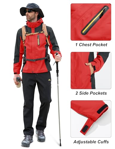 Image of MAGCOMSEN Men's Hooded Windproof Water Resistant Rain Jacket Windbreaker 5 Pockets for Hiking,Fishing,Runing