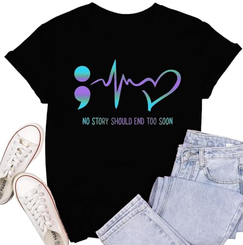 Women Suicide Awareness Shirts Suicide Prevention Shirt Teal and Purple Ribbon T-Shirts