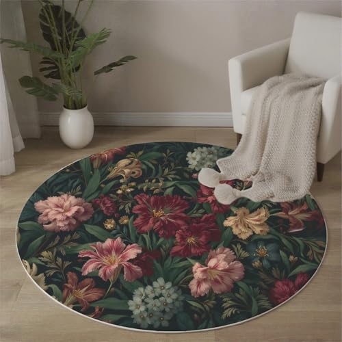 Tapis rond lys baroques 100 cm lavable et antidérapant pour salon