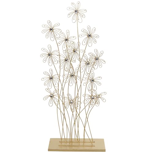 Escultura decorativa floral metálica alta de 40 in dorada miniatura 1